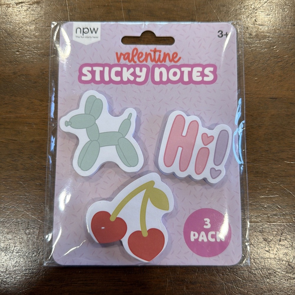 NEW of NPW Valentine Sticky Notes 180 notes, Dog, Hi! & Cherries